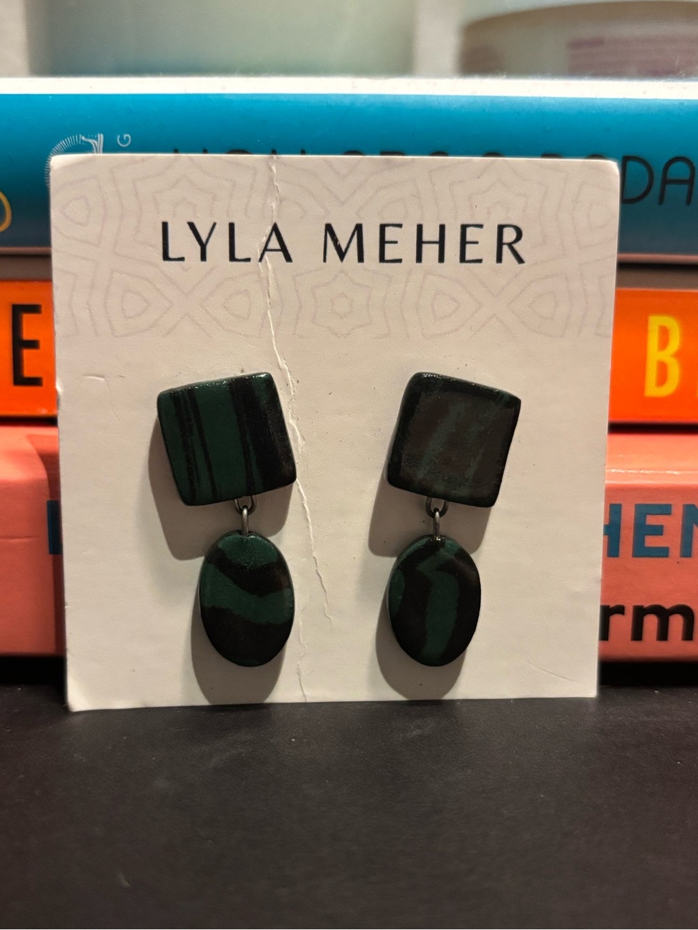 Lyla Meher Handmade Green and Black Ceramic Earrings